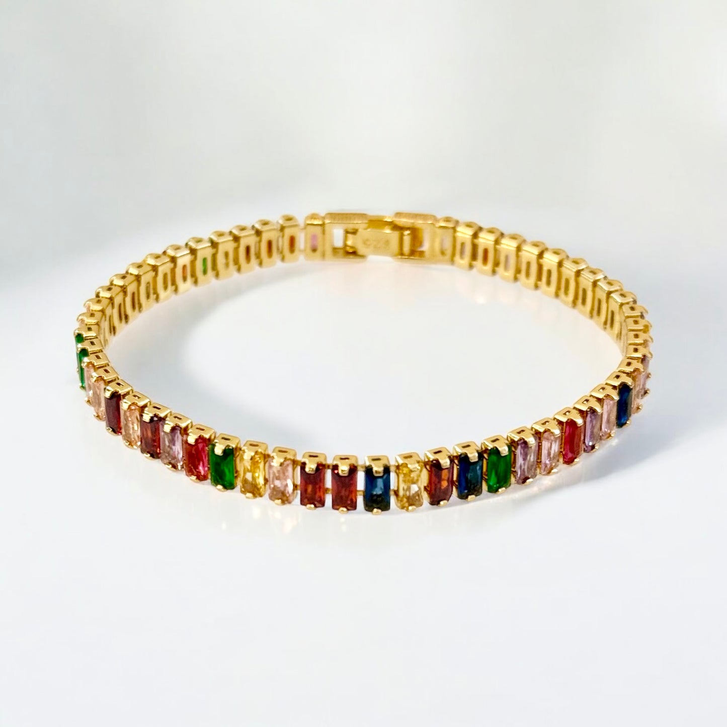 Tennisarmband mit Multicolor Zirkonia 18k Gelbgold vergoldet