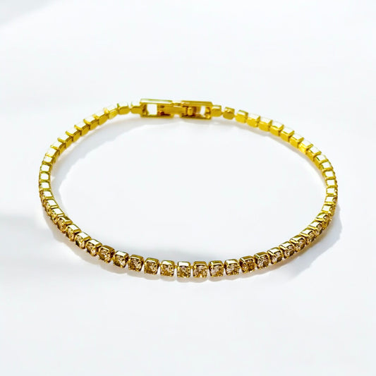 Tennisarmband mit kleinen weissen runden Zirkonia 18k Gelbgold vergoldet