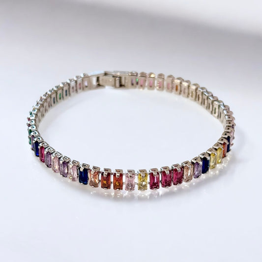 Tennisarmband mit Multicolor Zirkonia 18k Weissgold vergoldet