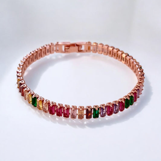 Tennisarmband mit Multicolor Zirkonia 18k Rosegold vergoldet