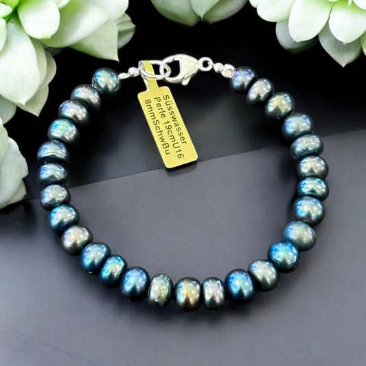Armband Süsswasserperle Schwarz mit Karabiner