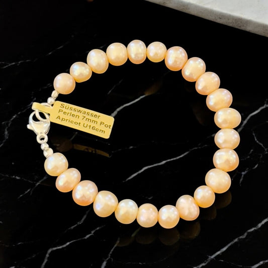 Armband Süsswasserperle Apricot mit Karabiner